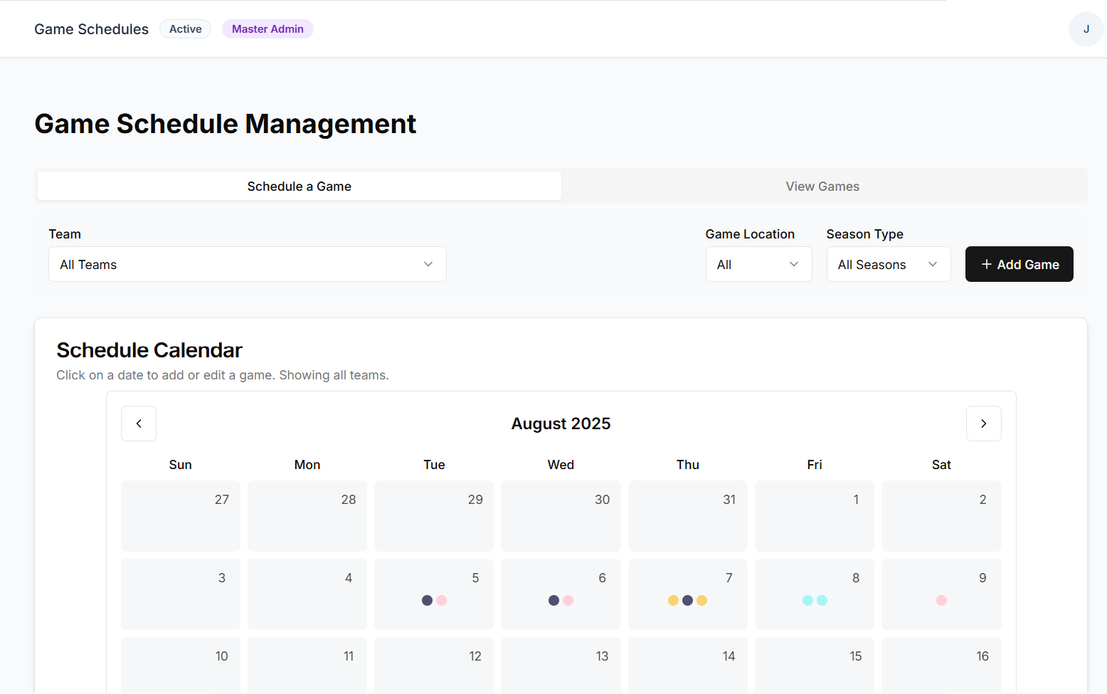 Game Schedule Management